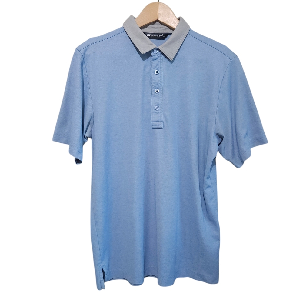 Travis Mathew Blue Shirt with Grey Collar Golf Polo